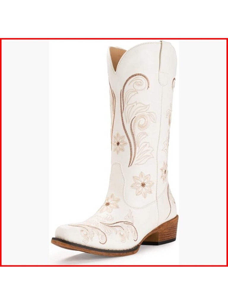 Mid Calf Cowboy Boots Women Western Embroidered Pull On Snip Toe